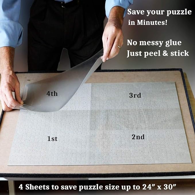 Preserve 5 X 1000 Piece Puzzle Clear Glue Sheets Adhesive Saver Peel and Stick Extra Large Thick No Mess with Hanging Tabs for Puzzle Framing