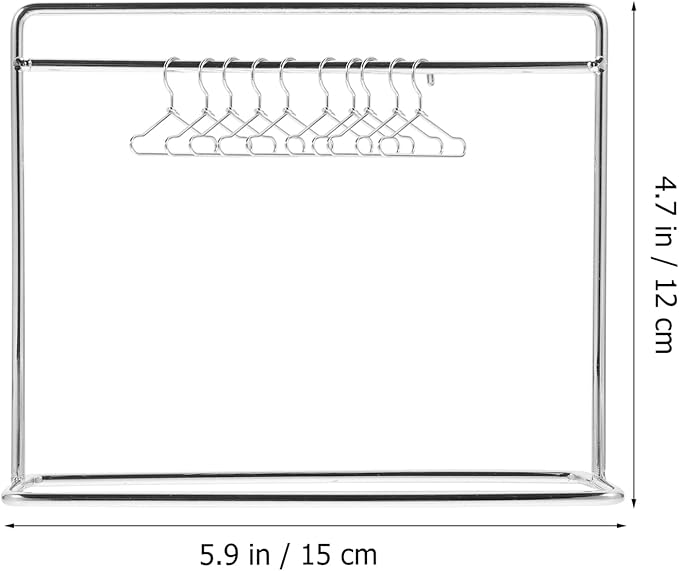 TOYANDONA Mini Clothes Rack for Dolls with 10 Miniature Metal Doll Clothes Hangers Doll Apparel Hanger and Clothing Rack for Dollhouse Accessories 5.90X4.72X2.16 Inch