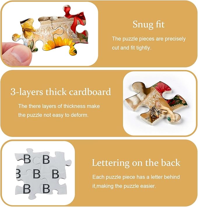 PICKFORU Cat Puzzles for Adults 1000 Pieces, Flower Kitty Jigsaw Puzzle Food Cake, Cute Animal Kitten Floral Challenge Puzzle