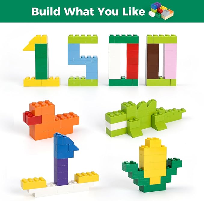 1500 Pieces Building Bricks, Classic Bulk Small Blocks, Classic Bricks Set Basic Building Blocks Compatible with All Major Brands
