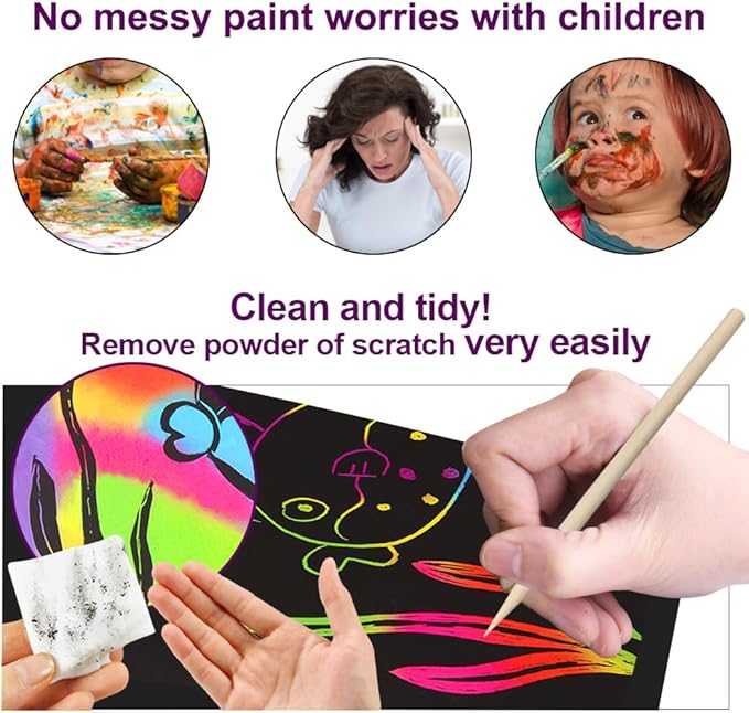 FUNNYB&G Rainbow Scratch Paper Art for Kids - 200 Pcs Magic Rainbow Scratch Paper Off Set Scratch Crafts Arts Supplies Kit Pads Sheets for Party Games Valentine's Day Christmas Birthday Gifts