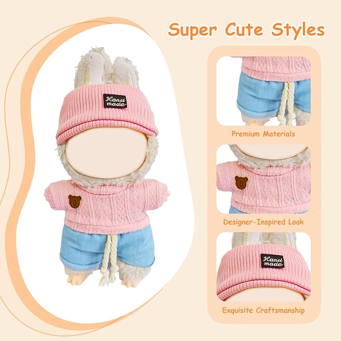 3 Pack Compatible for Labubu Clothes,17cm Doll Clothes Set,Luxury Designer Outfits,Cute Birthday Party Costumes,Valentines Day Gifts for Her Him,Stylish Fashion Wardrobe Accessories for 17cm Dolls