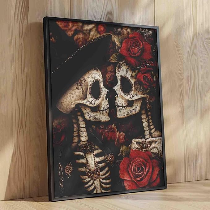Halloween Skeleton Couple Jigsaw Puzzle 1000 Pieces for Adults Day of The Dead Art Puzzles for Challenging Family Activity Games Intellectual Decompressing Fun Family Game for Home Decor Gifts