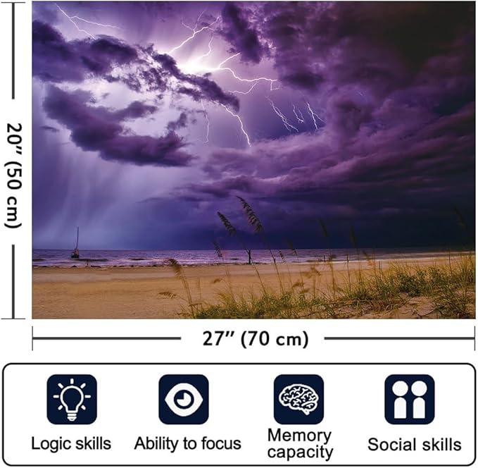 WISHDIAM Jigsaw Puzzles for Adults,2 Pack 1000 Pieces Puzzles,1000 Piece Puzzles for Adults,Sunset Lighthouse & Purple Lightning Puzzle,National Park Puzzle for Women & Mom