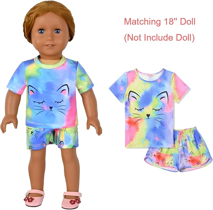 QPANCY Matching Girls & Dolls Pajamas Unicorn Pj Sets Summer Cotton Sleepwear