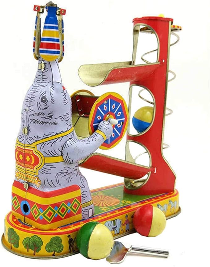 Charmgle Spring Wind-up Toy Elephant Playing Balls Game Nostalgic Theme Adult Tin Toy Novelty Gifts Halloween Party Favor Ornaments Decoration Toy