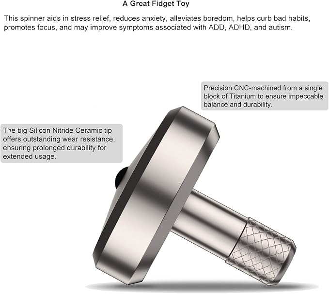 DjuiinoStar Premium Titanium Spinning Top: Lengthened Stem, Easy to Twirl, Decent Performance (4-7 Minutes), CNC Machined, Great Time Killer, EDC Fidget Toy DST-821