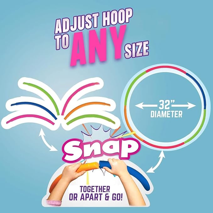 Kids Exercise Hoop, Snap Together Detachable Adjustable Weight Size Plastic Toy Hoops - Spinning Rings for Sports, Exercise, Playing, 32-Inch
