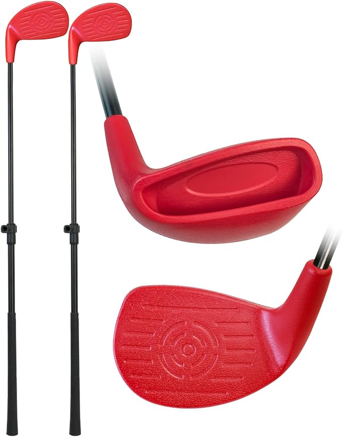 KOFULL Backyard Golf Clubs with Extendable Shaft 2 Packs– Backyard Outdoor Game Club with Oversize Head for Golf Game with Buckets – Length Adjustable 21"-36" for Family – Right-Handed Training, Red