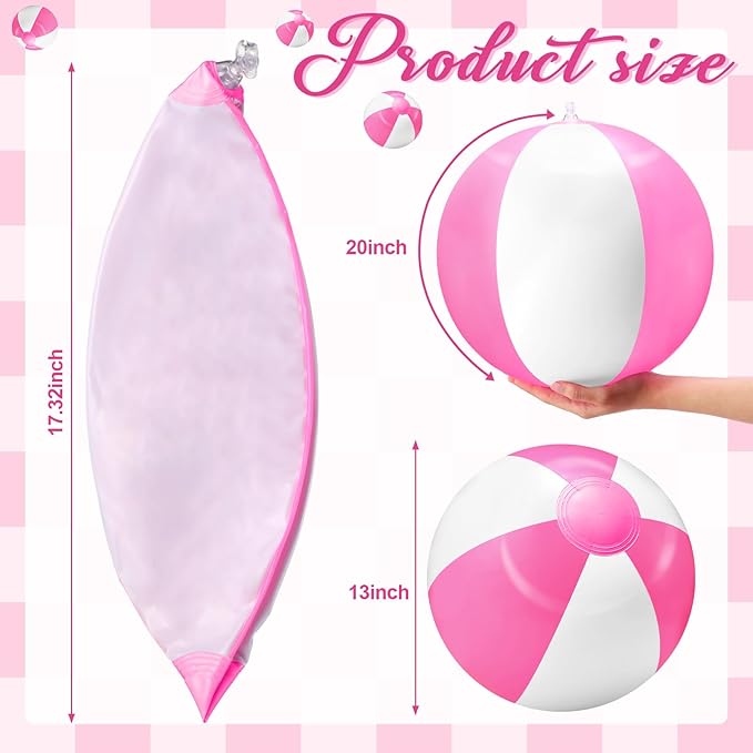 24 Pack 20 Inch Pink and White Inflatable Beach Balls Bulk PVC Beach Balls Blow up Water Games Toys for Kids Summer Swimming Pool Party Favors Hawaiian Tropical Theme Party Supplies