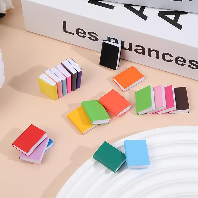 Xindojuz 20 PCS Miniature Books, 1:12 Scale Miniatures Dollhouse Books Assorted Colors Mini Brands Book for Crafts Doll House Model Decoration Accessories Gifts for Boys Girls Bedroom Study Room