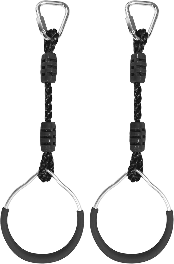 Hanging Ninja Gymnastic Ring Swing Monkey Bar Climbing Bar Jungle Fist For Outdoor Indoor Backyard Activities, 2 Pack Black Obstacle Course Rings Workout Playground Training Equipment Trapeze Play Set
