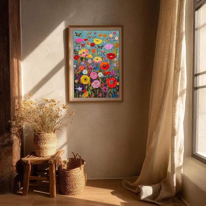 Bgraamiens 1000 Piece Jigsaw Puzzles for Adults – Maximalism Poppies and Butterflies – Bold Floral Arrangement with Vibrant Insects – Challenging Nature-Themed Gift
