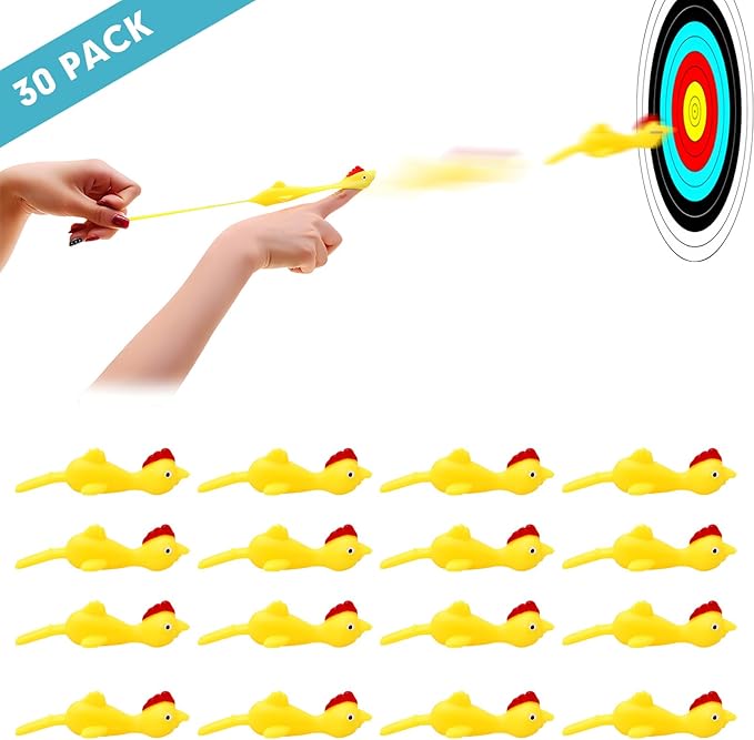 30 Pieces Rubber Chicken Slingshot Rubber Chickens Flying Chicken Slingshot Flicken Chicken Game Finger Slingshot Chicken Toys Chicken Flingers Flinging Chickens for Party Favors Activity Gift