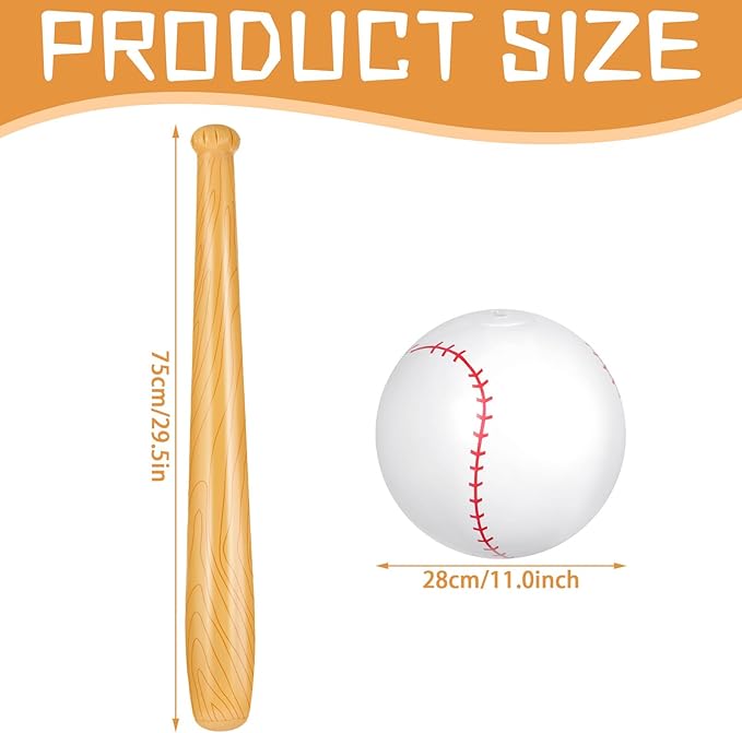 Lewtemi 3 Pcs Set of Inflatable Baseball Bat Beach Ball Including 2 Inflatable Baseball Bat and Beach Pool Ball, Halloween Party Favors for Pool(Brown Color)