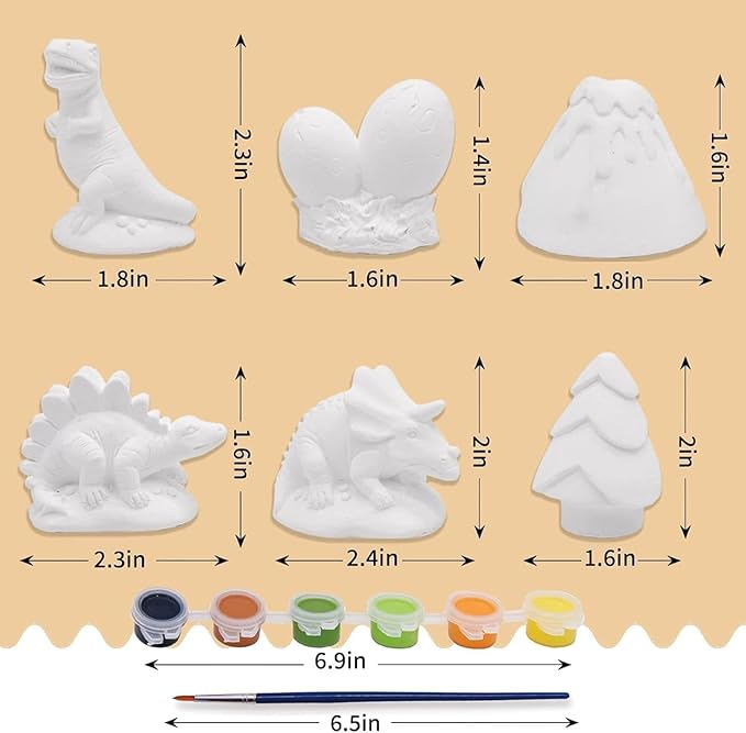 Funto Paint Your Own Dinosaurs Painting Kit, Arts and Crafts Set, STEAM Project Creative Activity DIY Toys, with 6 Figurines, 6 Paint Pots, 1 Brush