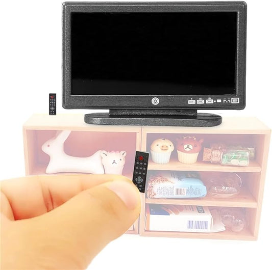 1:12 Dollhouse Furniture Accessories Set- Doll House TV and mini Remote Control, Miniature Dollhouse Living Room Decor (TVSet)