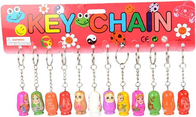 Toyvian 12PCS Nesting Dolls Key Chains Wood Matryoshka Russian Dolls Key Rings Charms