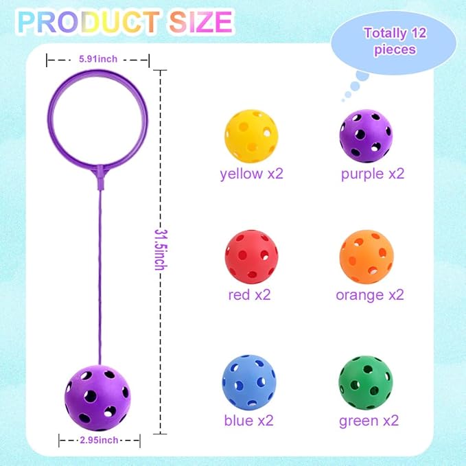 Skip Balls, 6 Colors, 5.91 Inch Diameter Ankle Toys Jump Ankle Ropes Skip and Jump Toys Sports Swing Balls for Girls Boys Gym Class Home Playground Exercising Body Fat Burning