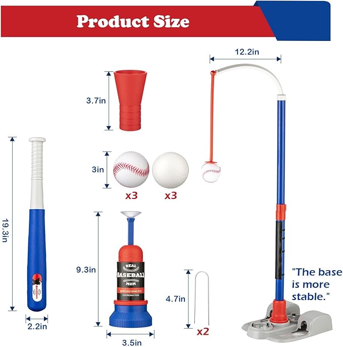 Adjustable T-Ball Set for Kids 3-8 | Outdoor Baseball Toy with Bat, Ball & Tee | Sports Gift for Toddlers & Boys in Backyards