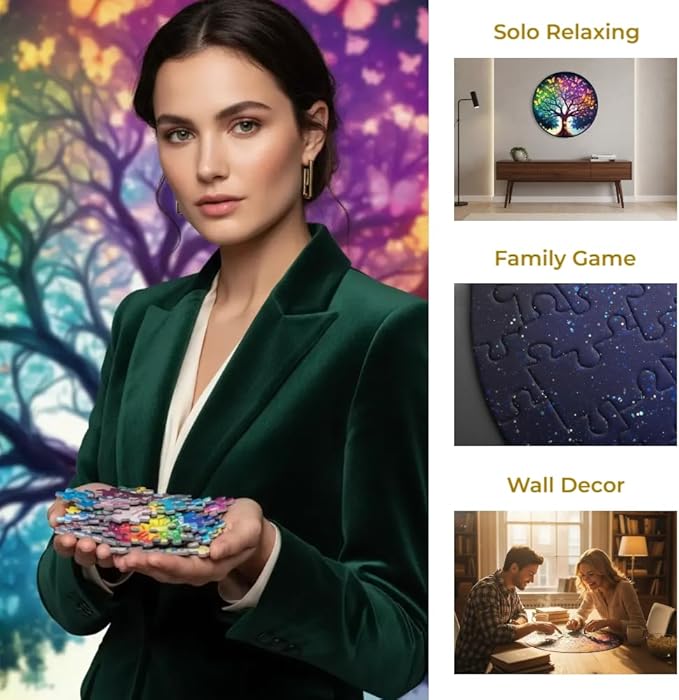 Round Puzzle 1000 Pieces for Adults Tree of Life Butterfly Jigsaw Puzzle Aesthetic Circular Game Family Wall Decor Gift
