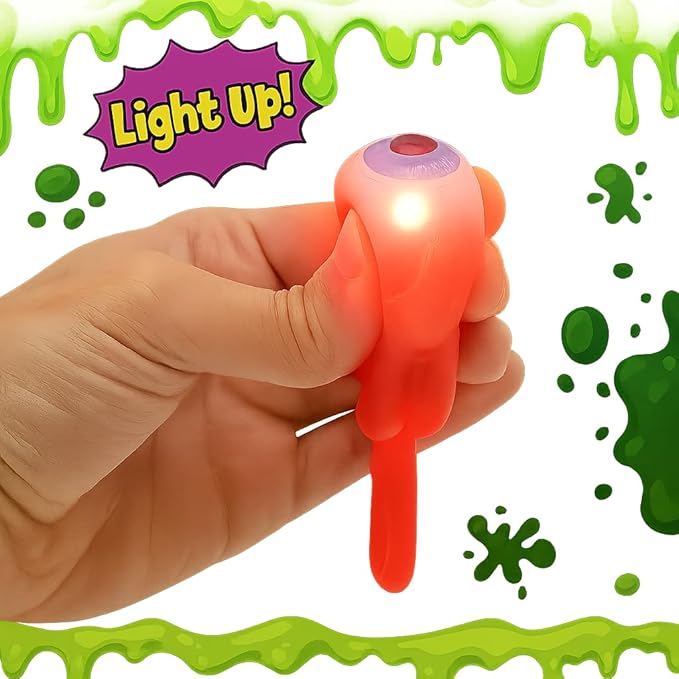 JA-RU Gross Light Up Eye Flinger Toy (Pack of 2) Stretchy Launching Eyeball. Halloween Party Favor. Sticky Splat Ball, Wall Ball, Squishy, Stress Relief, Gross Toy, Sticky Flinger 2494-2