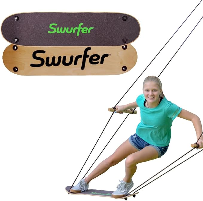 Swurfer Stand Up TreeSkate Outdoor Swing - Tree Swing for Kids with Adjustable Handles, Kids Outdoor Play Equipment, Durable, Weatherproof, Easy Installation, Holds Up to 200 lbs, Ages 6+ (Natural)