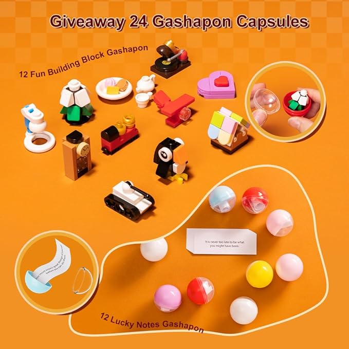 PANTASY Retro Gumball Machine Building Block Set, with 12 Micro Building Blocks and 12 Lucky Notes for Multiple Gameplay Desktop Collectible-Quality Classic Gumball Machine Assembly Blocks Kit