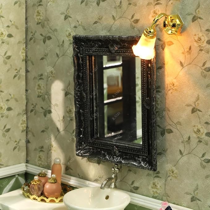 iLAND 1/12 Scale Accessories of Dollhouse Lights, Classic Miniature Lamp for Dollhouse Decoration, Pretty Glass Floral Wall Light w/Plug