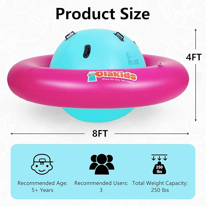 OLAKIDS 8FT Inflatable Dome Rocker Bouncer, Outdoor Kids Giant Roll and Play Seesaw Rocker with 6 Secure Handles, Max Weight 250 LBS, Toddlers Climbing Toy Backyard Play Center Equipment