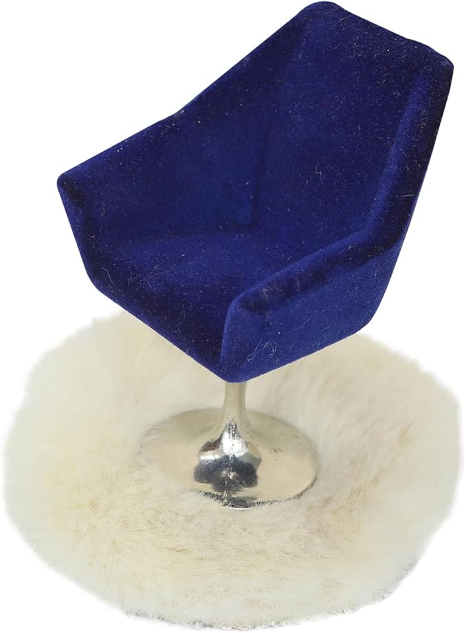 iLAND Dollhouse Furniture and Accessories Set, Miniature Swivel Chair & Carpet Modern for Dollhouse Livingroom (Dark Blue)
