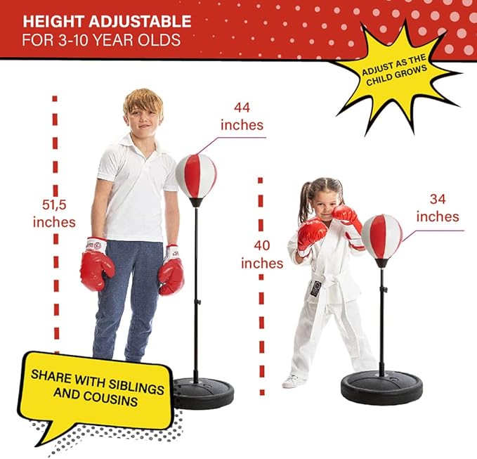 Whoobli Punching Bag for Kids and Toddler Incl Boxing Gloves| 3 4 5 6 7 8+ Years Old Adjustable Kids Boxing Bag with Stand| Sports Toy for Boys| Ideal Christmas Birthday Gift for Children; New 2026