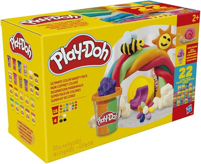 Play-Doh 22 Pack Ultimate Color Variety, Bulk Assorted Colors, 2 & 4 Ounce Modeling Compound Cans, Kids Arts & Crafts, Preschool Toys, Ages 2+ (Amazon Exclusive)