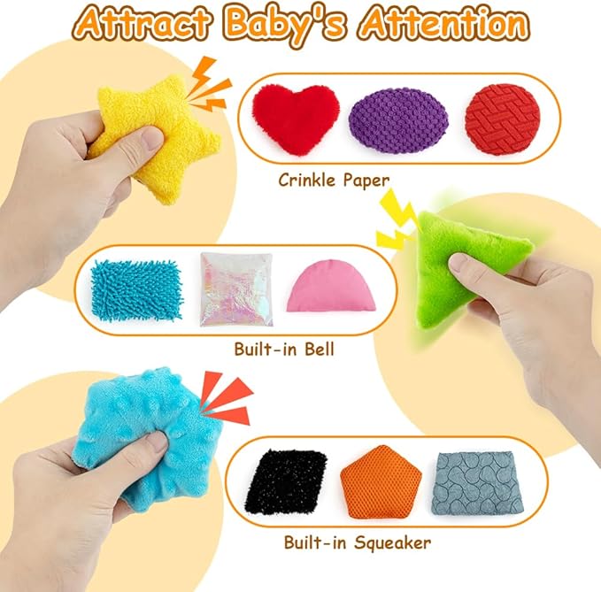teytoy Texture Sensory Bean Bags Toys for Autism, 12 Fidget Sensory Shape Toy with Storage Bag, Develop Fine Motor Play for Baby Special Needs Developmental Toys for Infant Newborn