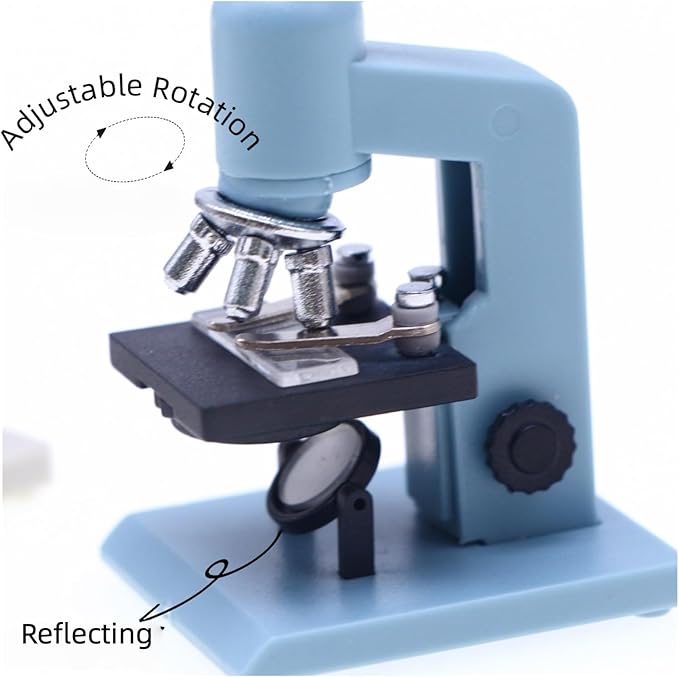 1:12 Scale Miniatures Laboratory Accessories for Mini Dollhouse,The Tiny Thing Including Microscope, Test Tube and Measuring Cup for Dollhouse Decoration and Miniatures Cake Topper(Blue Color)