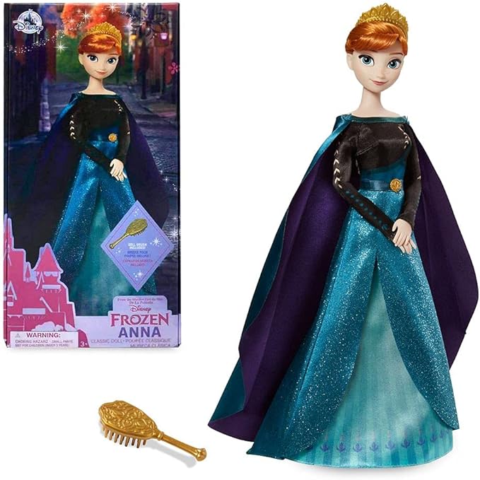 Disney Store Official Princess Classic Doll (Queen Anna from Frozen 2), 11 Inches, Includes Brush with Molded Details, Fully Posable Toy in Classic Outfit - Disney Princess Toys