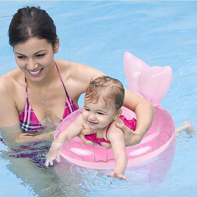 New Baby Swimming Pool Floats for Toddler Kids 8-48 Months Under 44lb, Inflatable Swim Ring Water Raft with Seat for Summer Beach Outdoor Children Infant Bath Toys