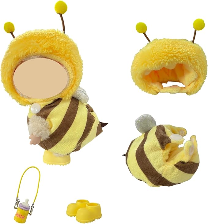 Ezcora 3PCS Animal Costume Outfits for 17cm Dolls, Include Blue Shark, Pink Dinosaur and Yellow Bee Clothes with Shoes and Mini Bags, Cute Dress Up Accessories for Plush, (No Dolls)