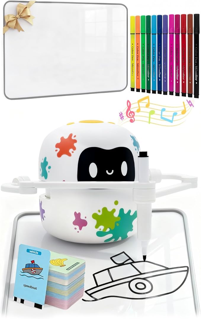 Mewaii Drawing Robot for Kids with 150 Cards, Interactive Educational Drawing Machine with Music, Erasable Board & 12 Crayons, Montessori Learning Toy, Birthday Gift for Boys Girls 5-8