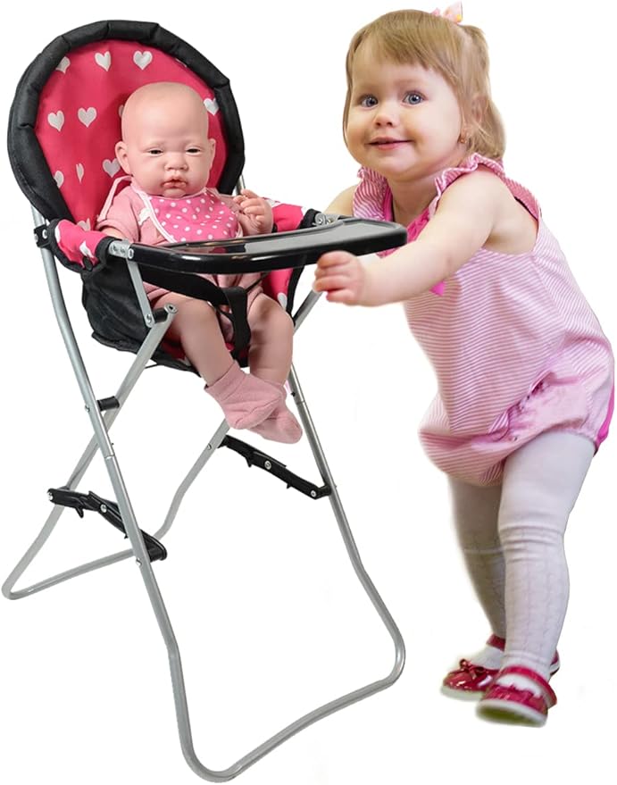 Foldable Baby Doll High Chair, Baby Doll Accessories, Dolls & Accessories Highchair Stuff for 18 Inch Doll, Doll High Chair Toy Set for Toddlers 3 Year Old Girls, 5+ Year Old Girl Doll Furniture Toys