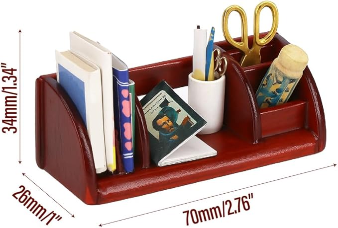 1/6 Dollhouse Stationery Miniature Office Accessories Set, WineRed Mini Desk Furniture Accessory for Doll House Supplies, 1:6 Scale