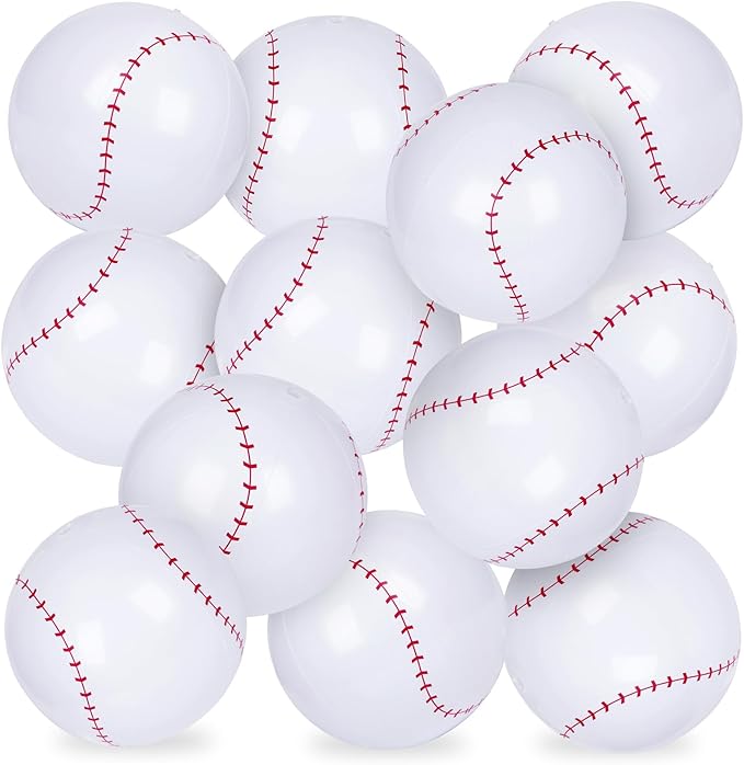 30 Pieces Inflatable Baseball Beach Balls, 8 Inch PVC Blow Up Beach Ball Bulk for Summer Pool Float Party, Sports Themed Decorations, Beach Games, Birthday Party Favors, Easy to Inflate