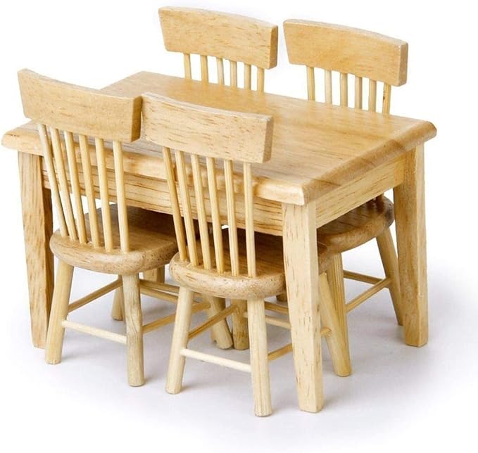 Miniature Dining Table & Chair Set for Dollhouse 1 12 Scale Wooden Furniture Model 5pcs House Mini Decoration Accessories DIY Hobby Gift (Wood)