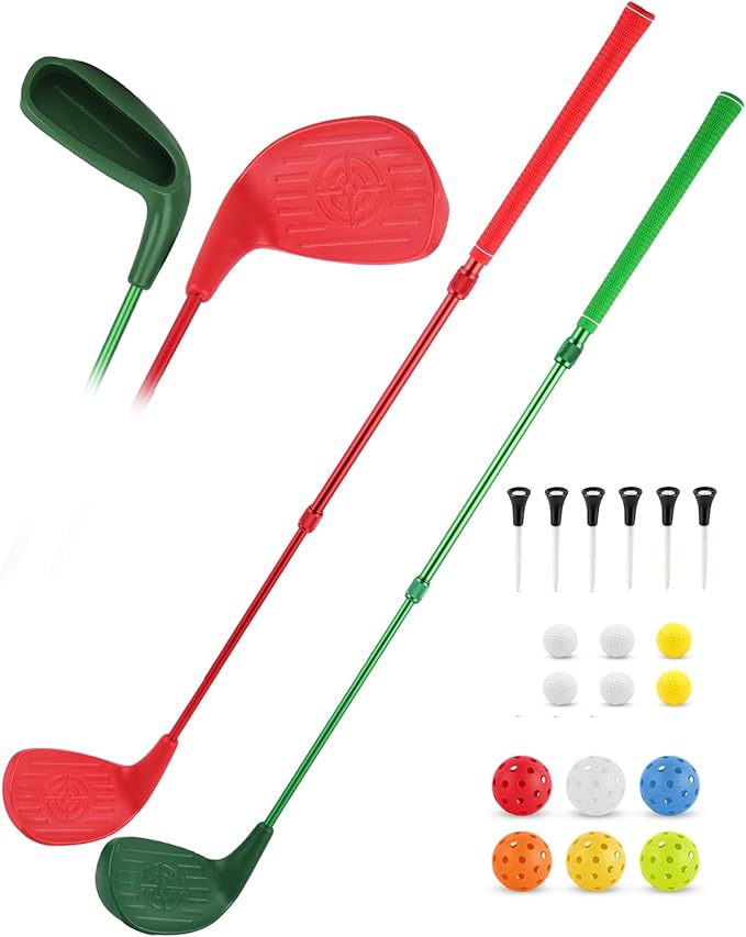 2 Pack Backyard Golf Clubs Adjustable Telescopic 18-38 Inch Aluminum Alloy Shafts Oversized Forgiving Heads Chipping Sticks for Indoor Outdoor Yard Games Works with Plastic or Foam Balls