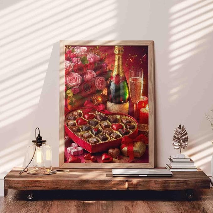 Valentine's Day Puzzle 1000 Pieces Puzzles for Adults,Chocolate Red Wine Jigsaw Puzzles for Challenging Family Activity Games DIY Puzzle for Home Wall Decor Gifts - 19.7 x 27.6 Inches