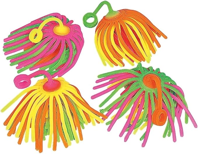 Fun Express Neon Large Stretchy Noodle Ball Yo Yos Party Favor Toys - Multicolor (Set of 12)