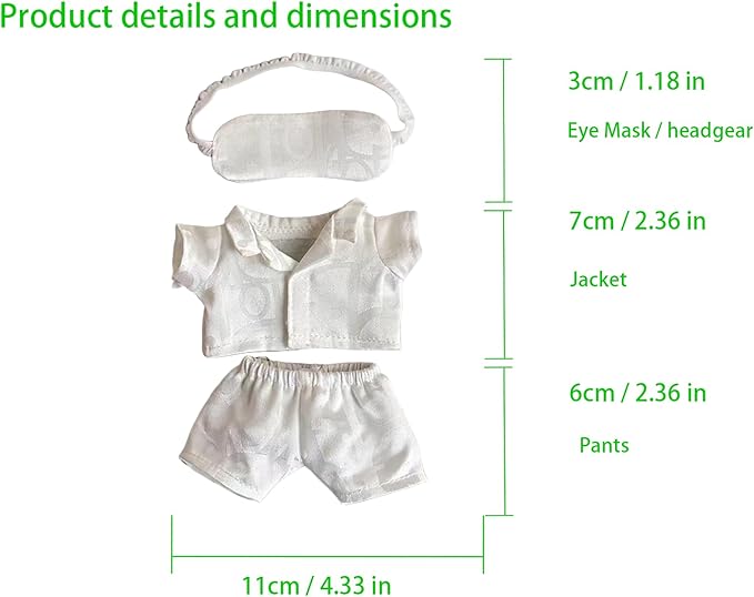 Pajamas for Labubu, Clothes Compatible with 17cm Doll&Labubu Series,Easy to Put on and Take Off with Velcro Design,DIY Outfit Accessories Gift for Friend & Fans(White Silk Pajamas)