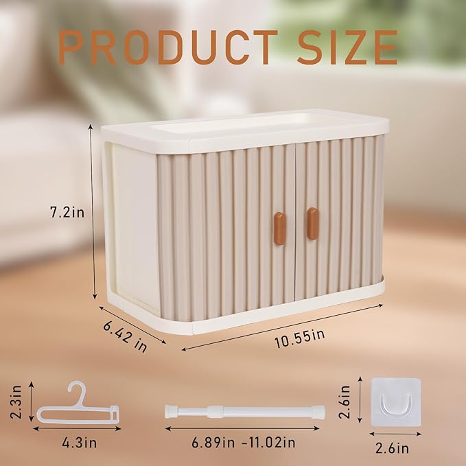 Doll Wardrobe Storage Box, Foldable Doll Closet with 10 Hangers and Rod for 15/17cm Doll Clothes Stackable Organizer Cabinet with Dust-Resistant Cover and Display Shelf (Pearl Grey)