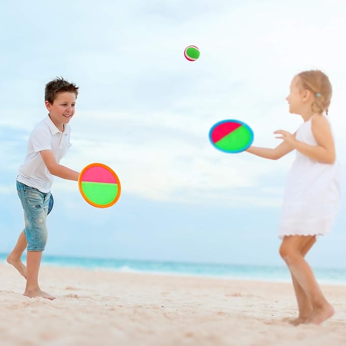 Toss and Catch Ball Game Set - Outdoor & Indoor Activity Toys for Kids - Sticky Paddle Ball Toy for Boys Girls 3 4 5 6 7 8-12 Year Old - Great Games for Beach Pool Yard - Easter Basket Stuffers Gifts