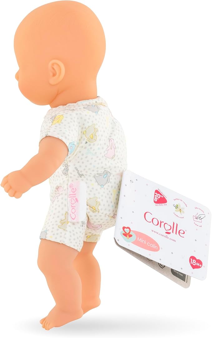 Corolle Mini Calin Bunnies Baby Doll - Small 8" Soft Body with Blue Eyes, Vanilla Scented, Baby Dolls for 2 Year Old Girls - Washable Doll